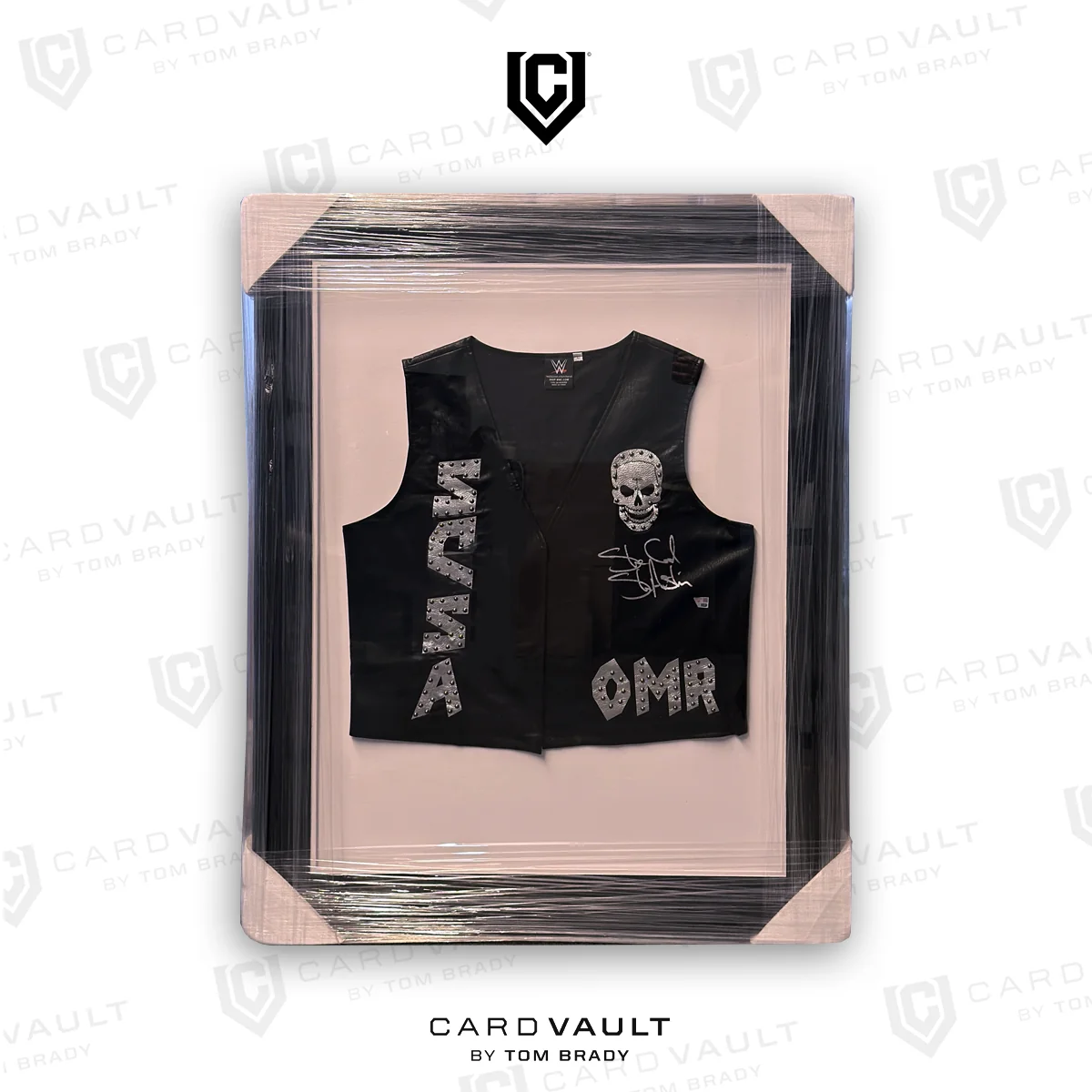 Stone Cold Steve Austin Black and Grey OMR Replica Autographed Framed Vest